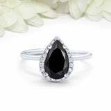 3ct Pear Cut Black Diamond Engagement Ring Halo Minimalist 14k White Gold Finish