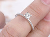 Accents Solitaire Engagement Ring 1.2ct Round Cut Diamond 14k White Gold Finish