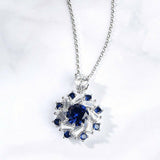 3Ct Round Blue Sapphire Baguette Diamond Pendant 14K White Gold Finish NO CHAIN