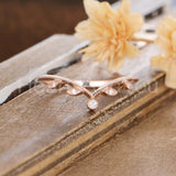 0.2ct Round Cut Moissanite Chevron Leaf Women Wedding Band 14k Rose Gold Plated