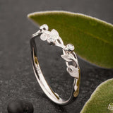 Floral Leaf Vine Engagement Ring 0.15ct Round Cut Diamond 14k White Gold Finish