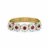 2ct Wedding Ring Band Round Cut Pink Ruby Halo Half Eternity 14k YellowGold Over