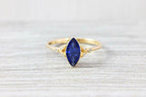0.5ct Marquise Cut Blue Sapphire Floral Leaf Design Ring 14k Yellow Gold Finish