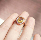 2.3ct Engagement Ring Oval Cut Yellow Sapphire Floral Halo 14k Rose Gold Finish