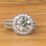 3.3ct Round Cut Diamond Engagement Ring Three Row Shank Halo 14k White Gold Over