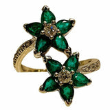 2ct Pear Cut Green Emerald Engagement Ring Double Flower 14k Yellow Gold Finish