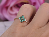 1ct Round Green Emerald Engagement Ring Braided Flower Clover 14k Rose Gold Over