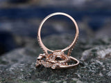 3Ct Round Cut Peach Morganite Halo Bridal Set Engagement Ring 14K Rose Gold Over