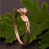 Leaf Solitaire Engagement Ring 1ct Round Cut VVS1D Diamond 14k Rose Gold Finish