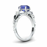 2.4ct Round Cut Blue Sapphire Engagement Ring Floral Cocktail 14k WhiteGold Over