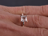 2ct Princess Cut Morganite Engagement Ring Diamond Solitaire 14k Rose Gold Over