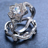 4.5ct Round Cut Diamond Engagement Ring 14k White Gold Finish Floral Bridal Set