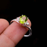 0.45ct Oval Cut Green Peridot Trilogy Split Shank Ring 14k White Gold Finish