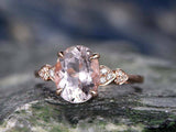 1.8ct Oval Cut Peach Morganite Stlyish Accent Engagement Ring 14K Rose Gold Over