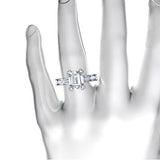 3Ct Emerald Cut Diamond Milgrain Solitaire Engagement Ring 14K White Gold Finish