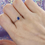 1ct Oval Cut Blue Sapphire Petite Solitaire Diamond Halo Ring 14k WhiteGold Over