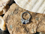 2.3ct Engagement Ring Round Cut Blue Sapphire Three Stone 14k White Gold Finish