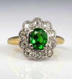 4Ct Oval Cut Green Peridot Diamond Floral Engagement Ring 14K Yellow Gold Finish