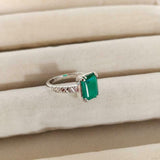 2.1ct Green Emerald Cut Cross Shank Solitaire Women Ring 14k White Gold Finish