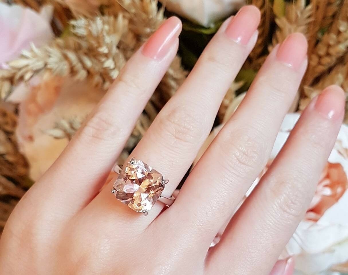 Peach morganite engagement ring, big gemstone ring / Lida | Eden Garden  Jewelry™