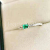 0.4ct Baguette Cut Simulated Green Emerald Minimalist Ring 14k White Gold Plated