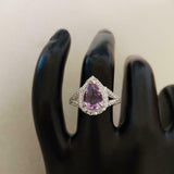 2ct Engagement Ring Pear Cut Purple Amethyst Split Shank Halo 14k WhiteGold Over