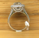 3.3ct Round Cut Diamond Engagement Ring Three Row Shank Halo 14k White Gold Over