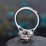 1.5Ct Round Cut Peach Morganite Floral Halo Engagement Ring 14K White Gold Over
