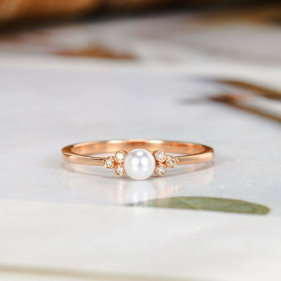 0.4ct Round Diamond Pearl Petite Minimalist Engagement Ring 14k White Gold Over