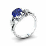 2.4ct Round Cut Blue Sapphire Engagement Ring Floral Cocktail 14k WhiteGold Over