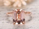 3ct Emerald Cut Peach Morganite Solitaire Engagement Ring 14k Rose Gold Finish
