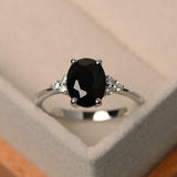 1.4ct Engagement Ring Oval Black Diamond Solitaire Petite 14k White Gold Finish