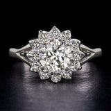 5.5ct Round Cut Diamond Flower Design Halo Engagement Ring 14K White Gold Finish