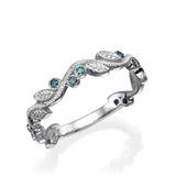 0.5ct Round Cut London Blue Topaz Wedding Band Leaf Petals 14k White Gold Finish