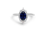 1.5ct Oval Cut Blue Sapphire Diamond Halo Engagement Ring 14k Yellow Gold Finish