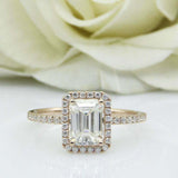2ct Emerald Diamond Engagement Ring Halo Solitaire with Accent 14k RoseGold Over