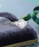 Halo Flower Engagement Ring 2.3ct Round Cut VVS1D Diamond 14k White Gold Finish