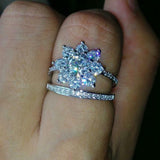 2ct Round Diamond Flower Bridal Set Engagement Ring Band 14k White Gold Finish