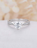 1.65ct Round Diamond Engagement Ring Solitaire with Accent 14k White Gold Finish