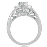 2.4ct Round Cut Diamond Engagement Ring Milgrain Halo Vintage 14k WhiteGold Over