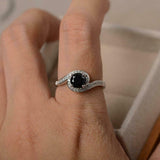 1.7ct Engagement Ring Round Cut Black Diamond Twist Swirl 14k White Gold Finish
