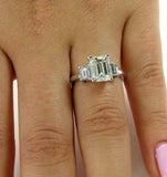 3.5ct Emerald Cut Diamond Classic Trilogy Engagement Ring 18K White Gold Finish