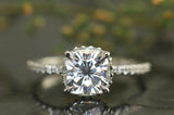 3Ct Cushion Cut Diamond Dual Hidden Halo Engagement Ring 14K White Gold Finish