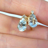 1ct Pear Cut Blue Aquamarine Diamond Teardrop Stud Earrings 14k Yellow Gold Over
