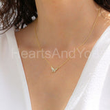 1ct Round Cut Moissanite Pave Butterfly Pendant with Chain 14k YellowGold Plated