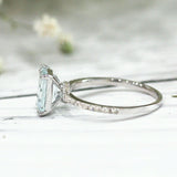 4Ct Emerald Cut Aquamarine Diamond Accents Solitaire Ring 14K White Gold Finish