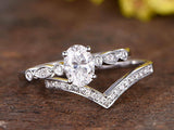 2ct Oval Cut VVS1 D Diamond Bridal Set Engagement Ring 14k White Gold Finish