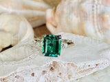 2.2ct Green Emerald Cut Simulated Trilogy Engagement Ring 14k White Gold Plated