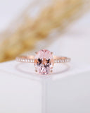 1ct Oval Cut Simulated Morganite Solitaire with Accent Ring 14k Rose Gold Plated