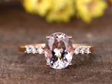 1.4ct Oval Cut Peach Morganite Engagement Ring Diamond Accents 14k RoseGold Over